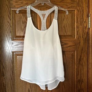 Fun & Flirt White Sheer Tank Top with Silver Beaded Straps Sz Medium